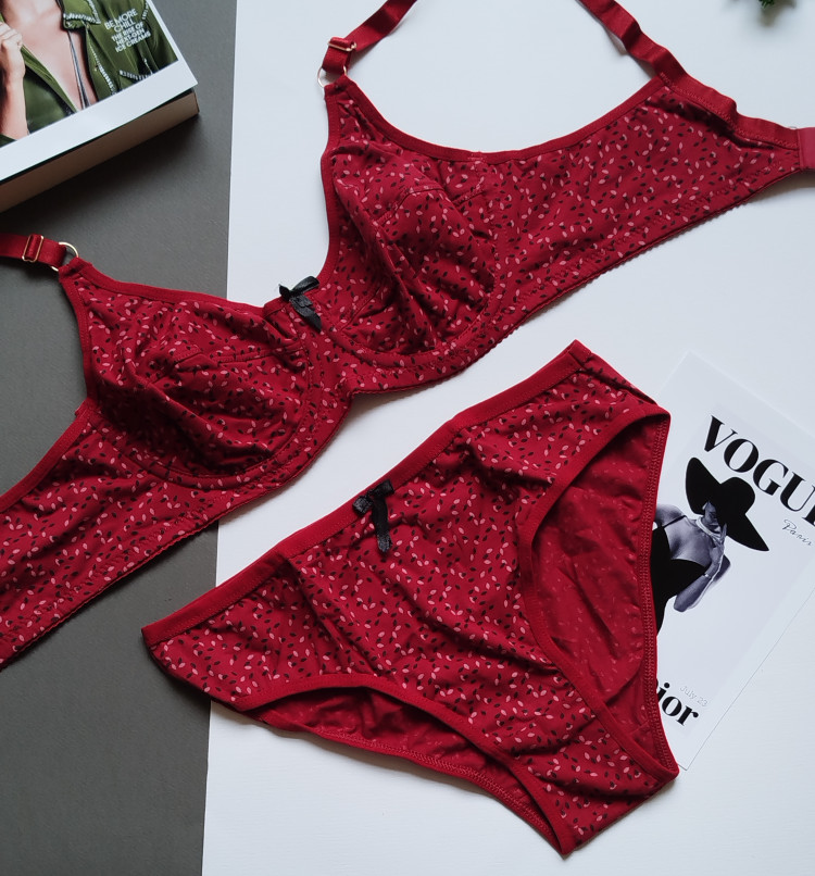 ست شورت و سوتین زنانه زرشکی گلدار