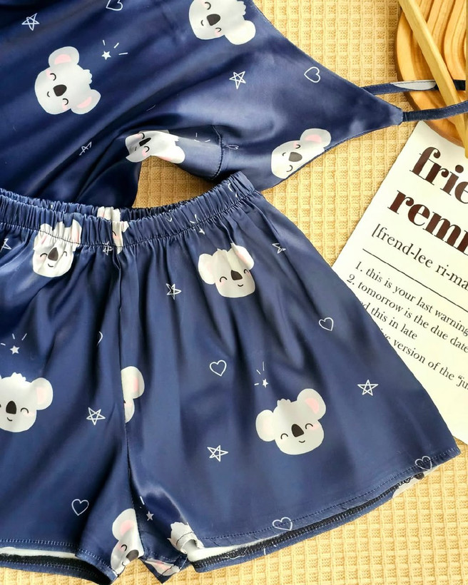 ست تاپ و شلوارک ساتنی فانتزی فری سایز