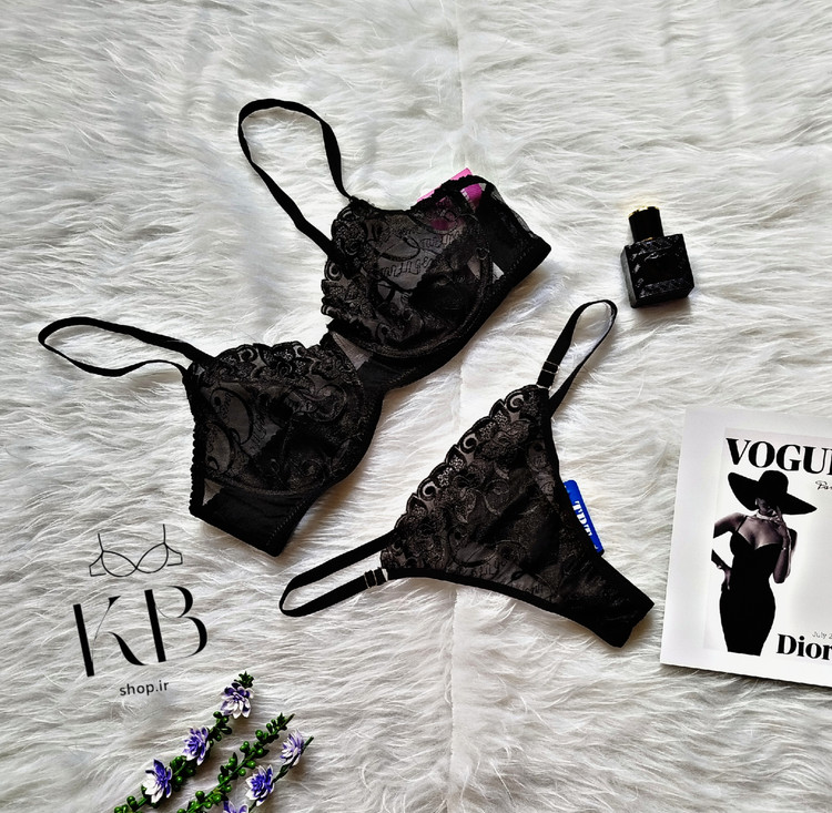 ست شورت و سوتین زنانه دانتل مشکی رنگ ژینا