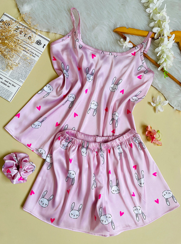 ست تاپ و شلوارک ساتنی فانتزی