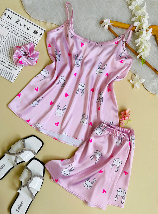 ست کراپ شلوارک ساتنی فانتزی فری سایز