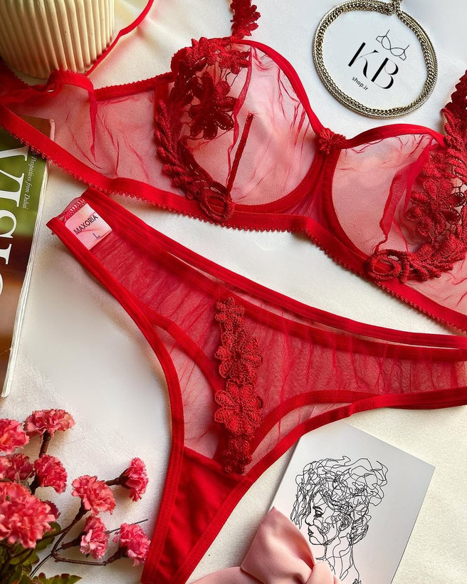 ست شورت و سوتین زنانه طرح یونانی قرمز رنگ ترک