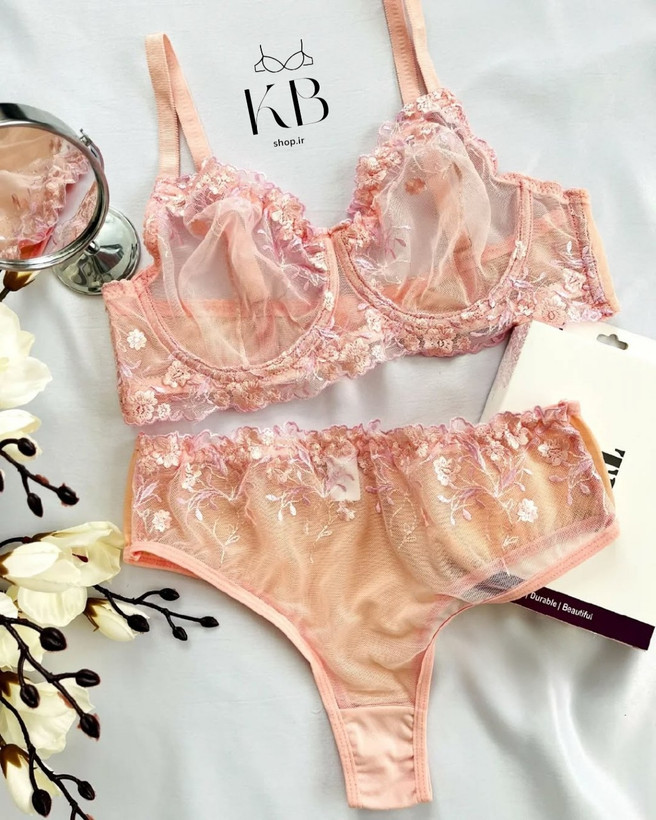 ست شورت و سوتین زنانه فانتزی طرح گل ریز برند کوزا