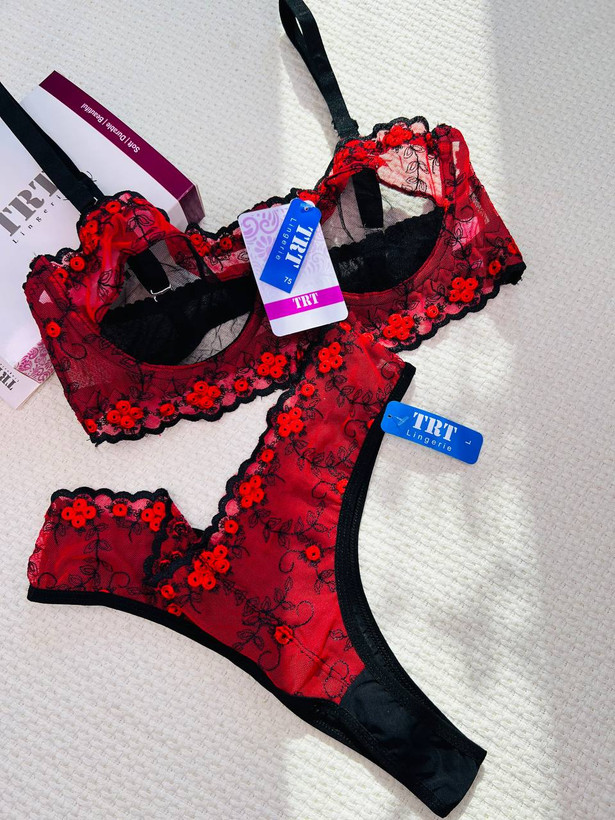 ست لباس زیر زنانه ترک ماوی رنگ قرمز مشکی