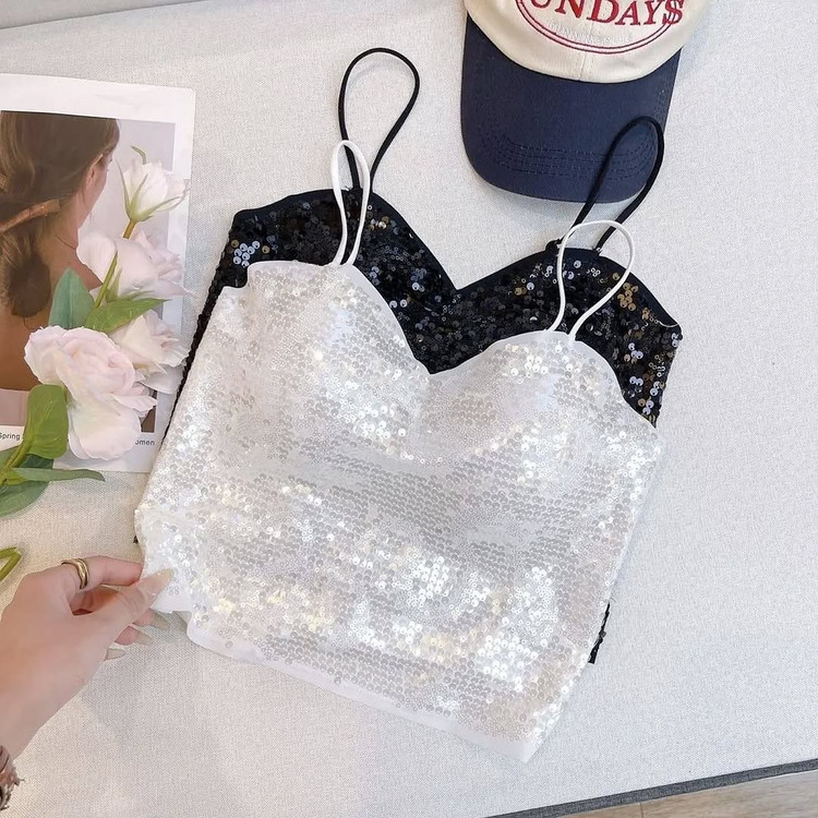 کراپ تاپ مجلسی وارداتی کاپ دار پولک دوزی ترکیه ای