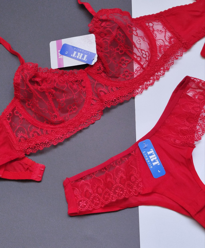 ست شورت و سوتین زنانه فانتزی قرمز ماتیکی برند ژوبین