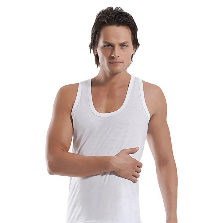 رکابی حلقه ای سفید رنگ مردانه نخ پنبه برند بیژن