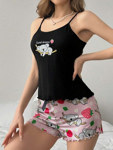 ست تاپ و شلوارک ساتنی فانتزی طرح کوآلا 🐨
