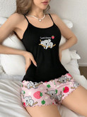 ست تاپ و شلوارک ساتنی طرح فانتزی وارداتی ترک