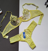 ست شورت و سوتین زنانه طرح گلدار لیمویی