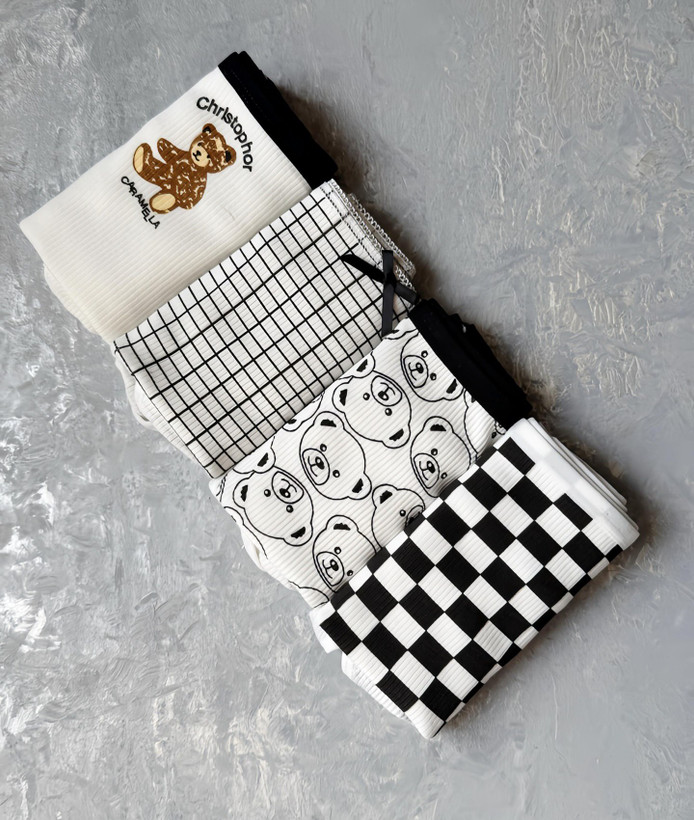 شورت زنانه نخی برند میسپل ترک مشکی و سفید