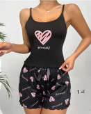 ست تاپ و شلوارک ساتنی فانتزی طرح قلبی