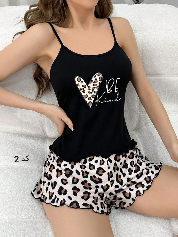 ست تاپ و شلوارک ساتنی فانتزی پلنگی برند TRT