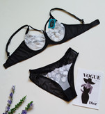 ست شورت و سوتین زنانه طرح گلدار گیپوری