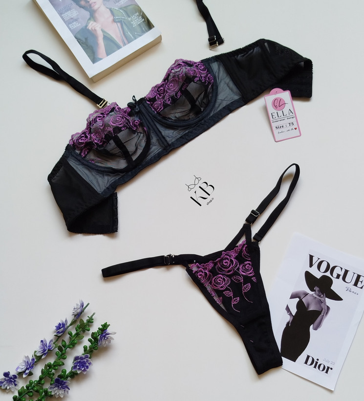 سوتین زنانه بنفش بادمجانی تور گاز`