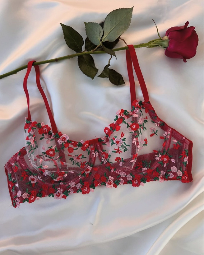 ست شورت و سوتین زنانه تور گاز گیپوری ترک (مدل RED ROSE 🌹) رنگ قرمز ماتیکی برند معتبر HANIS 🇹🇷