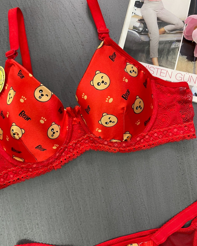 ست شورت و سوتین زنانه اسفنجی نیم جک طرح فانتزی خرس تدی 🐻 برند sevil