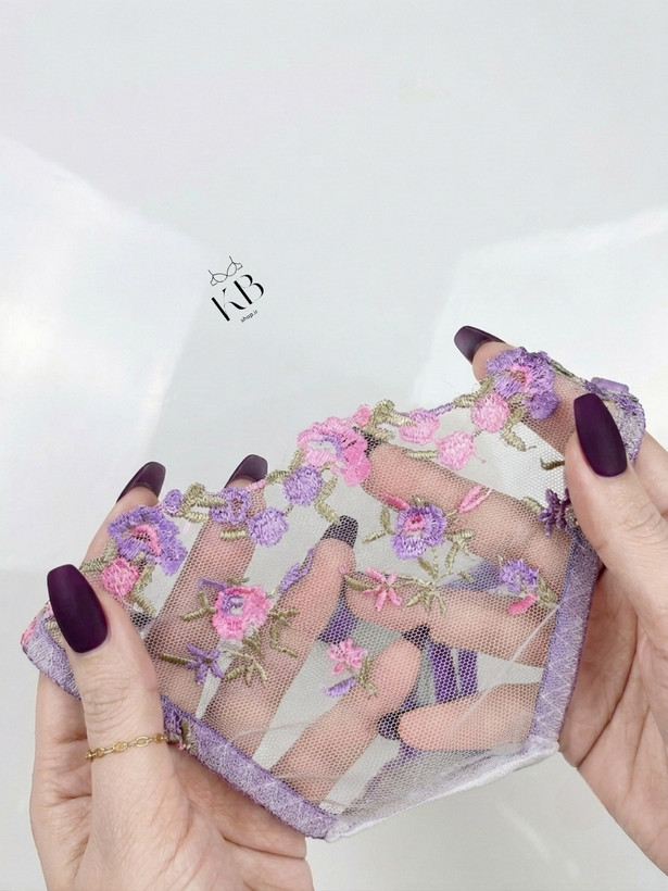 ست شورت و سوتین زنانه تور گاز گیپوری ترک (مدل LAVENDER 🪻) رنگ بنفش یاسی برند معتبر HANIS 🇹🇷